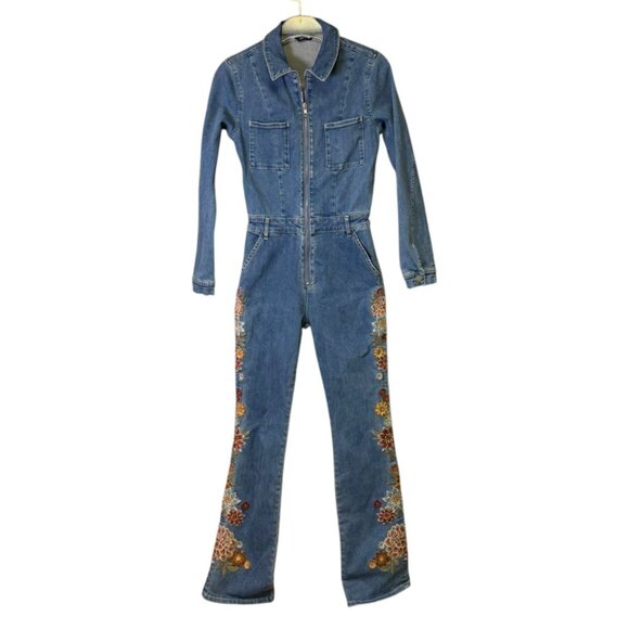 Free People x Driftwood Neptune Embroidered Denim Jumpsuit XS - Picture 2 of 16